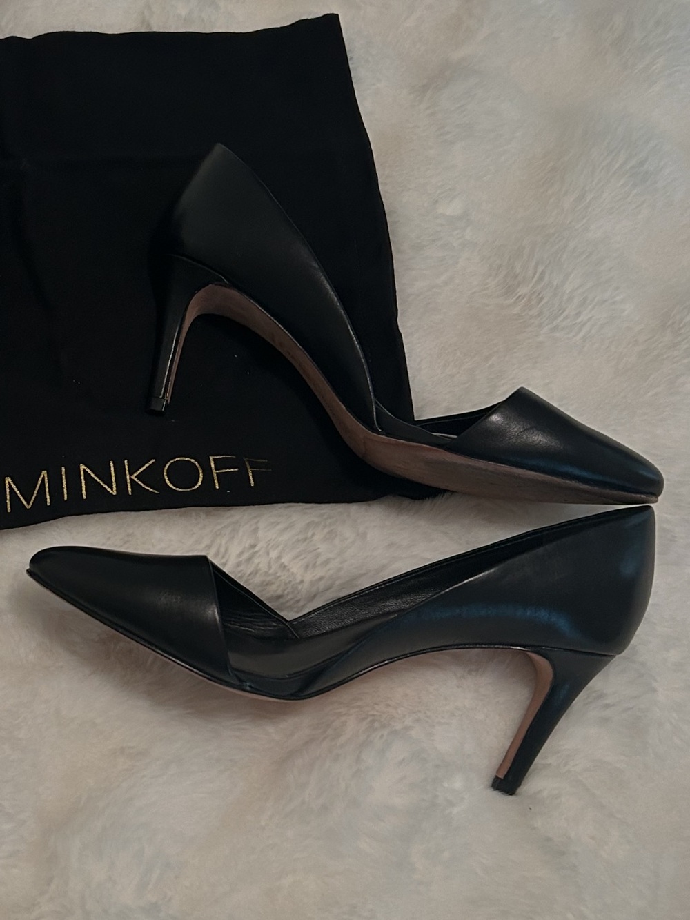 Rebecca Minkoff Black Leather D'Orsay Pointed-Toe Heels